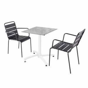 Oviala Ensemble table de jardin stratifié marbre et 2 fauteuils gris