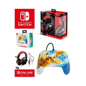 Spirit of Gamer Pack Manette Switch Filaire Nintendo Pokémon Pikachu Charge Officielle + Casque Gamer Pro H3 Rouge Switch