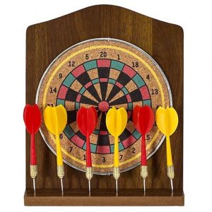 Jeu de fl&eacute;chettes en bois sur pied avec ses 6 fl&eacute;chettes jaunes et rouges incluses - - ALTOBUY