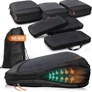Loonara Cubes de compression - Jeu de 7 pièces - Noir - Pour valise et sac à dos