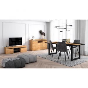 Skraut Home - Ensemble de meubles de salon Table 200 Bicolore pieds u 10 convives Meuble tv 140 Crédence / Buffet 140 Chêne et Noir Style Industriel