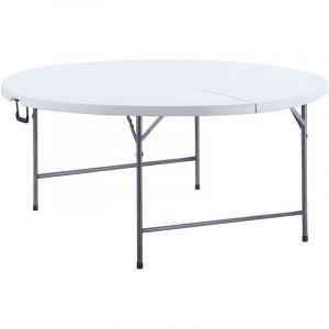 EDM - Table pliante ronde (charge maximale 150 kg) Ø180x74cm en acier et plastique blanc et gris