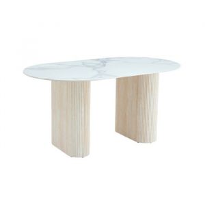 Table à manger ROXY Céramique Pied métal Effet Travertin Beige 160x90x75 cm