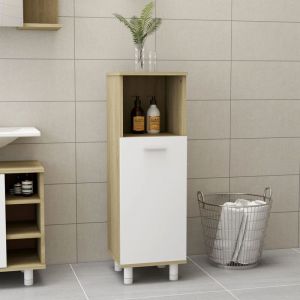 Image de VidaXL Armoire de bain Blanc et chêne sonoma 30x30x95 cm Aggloméré