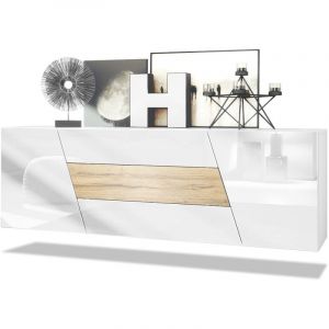 Image de Buffet Commode Dressoir Crédence Houston pendaison Blanc mat - haute brillance - Chêne Nature sans éclairage led - Chêne Nature sans éclairage led