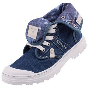 Baskets montantes FEMME Mustang bleu jean et à lacets