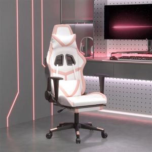 VidaXL Chaise de jeu avec repose-pied Blanc et rose Similicuir
