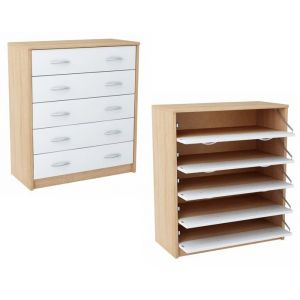 Meuble à Chaussures Blanc - Meuble d Entrée à 5 niveaux - 74 x 35 x 85 cm