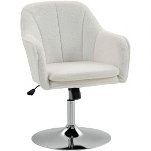 Homcom Fauteuil de salon - pivotant, hauteur réglable, fonction de bascule - polaire teddy - 61 x 64 x 80-92 cm - blanc