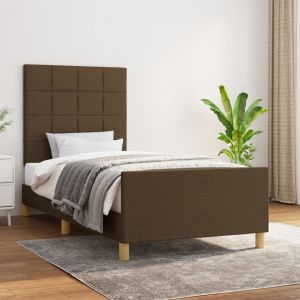 VidaXL Cadre de lit avec tête de lit Marron foncé 100x200 cm Tissu - Dark brown