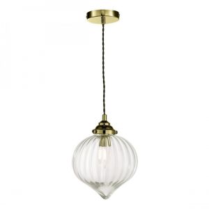 Lumiere Luminaire suspendu simple &agrave; 1, laiton antique, verre