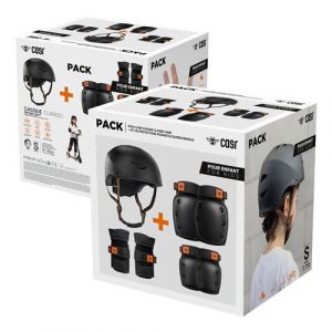 Casr PACK Casque de protection Classique Noir S + Kit de protection pour enfant, taille M