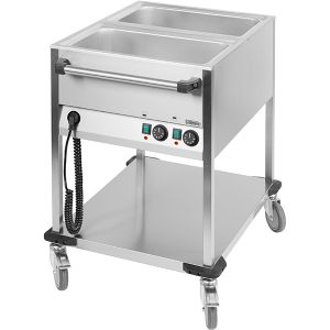 Casselin Ccbm2v chariot bain marie à eau inox 2 bacs gn 1/1 avec robinets de vidange