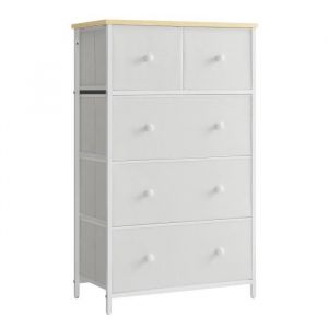 Image de Songmics Commode avec 5 tiroirs en tissu blanc et couleur boisée