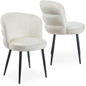 Cotecosy Lot de 2 chaises modernes matelassées Malawi Velours Crème