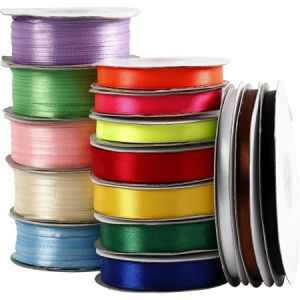 Creotime Assortiment de rubans en satin - Largeur 4 à 19 mm - 15 rouleaux