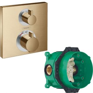 Hansgrohe Facade pour mitigeur thermostatique encastr&eacute; Ecostat Square avec robinet d arr&ecirc;t et inverseur bronze bross&eacute; avec Corps encastr&eacute;