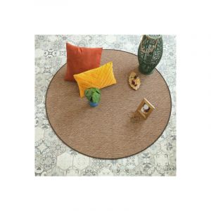 Décoweb Tapis rond intérieur / extérieur - Timika marron camel - Galon marron - Ø 150 cm