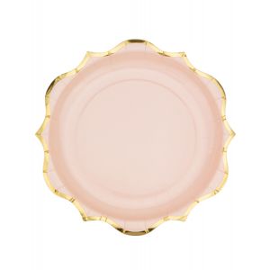 8 Assiettes rose poudré bordures dorées 23 cm - Couleur Rose - Taille Taille Unique