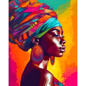 Broderie diamant : Dame africaine lumineuse - toile tendue sur chassis