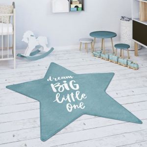 Paco Home Tapis Chambre Enfant Tapis De Jeux Tapis Bébé Étoile Inscription Bleu Blanc Forme d'étoile de 120 cm