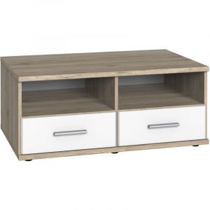 Pegane Meuble TV bas coloris Imitation chêne San Remo, rechampis blanc - Longueur 92 x Hauteur 38 x Profondeur 58 cm -