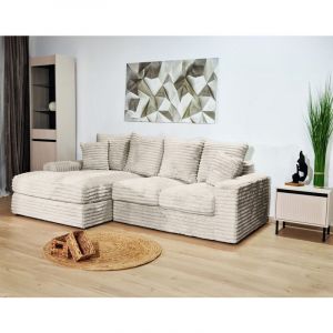 Lisa Design - Andy - canapé d'angle gauche 4 places en fausse fourrure côtelée - beige