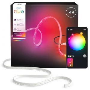 Philips Hue Flux ext&eacute;rieur 10m Bandeau LED multicolore, 3000 lm, Ambiance et couleur vive, &Eacute;clairage ext&eacute;rieur flexible, Couleurs Chromasync, R&eacute;sistant aux intemp&eacute;ries, Commande vocale et via l'appli
