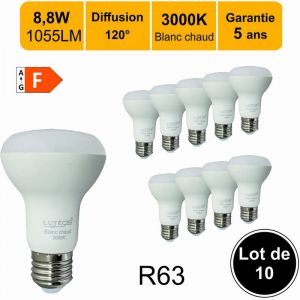 Lutèce Lot de 10 ampoules LED E27 R63 8,8W (équiv. 60W) 806Lm 3000K