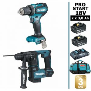 Image de Makita Pack PRO START BL Motor 18V 2 batt 3Ah Perceuse 50Nm DDF485 + Perforateur 1,2J DHR171