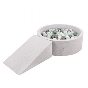 Aire De Jeux En Mousse Avec Rond Piscine à Balles (100 Balles) Pour Enfants, Gris Clair: Blanc/Gris/Menthe - gris clair: blanc/gris/menthe - Kiddymoon