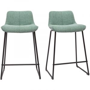 Miliboo Tabourets de bar en tissu effet velours texturé vert céladon et métal noir H65 cm (lot de 2) boost