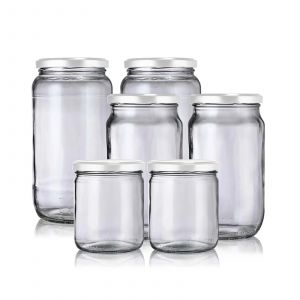 Lot de 6 bocaux en verre 3 tailles couvercles blanc