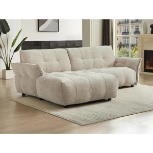 Canapé d'angle gauche en tissu chiné beige NAPIZO