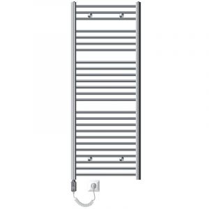 Radiateur Electrique Sahara 600x1500mm, Chrome, Sèche-serviettes en Panneau, Raccordement Latéral Droit, Barre Chauffante Thermostat 900W, Affichage