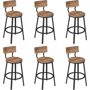 Woltu - Lot de 6 Tabouret de Bar Chaise de Bar, avec Repose-Pieds et Dossier, en M&eacute;tal et mdf, Marron Rustique