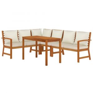 Ensemble de salle à manger de jardin meuble extérieur coussins 5 pièces bois acacia 02_0014179