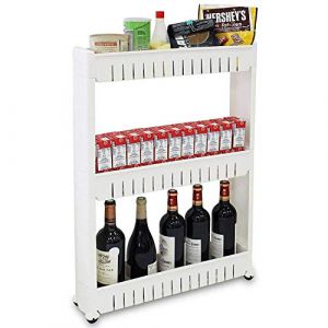 Todeco Étagère à Roues, Meuble de Rangement avec Roues - Matériau: Plastique - Poids: 1,79 kg - 3 Compartiments, 78 x 54 x 12 cm, Blanc