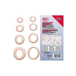 BGS 8144 | Assortiment de joints d’étanchéité | cuivre | en pouces | pour bouchons de vidange | 75 pièces