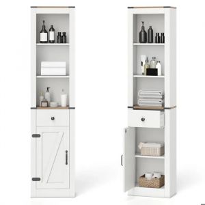 COSTWAY Armoire de Salle de Bain, Meuble Colonne Salle de Bain avec Placard et Compartiments Ouverts, Meuble de Rangement &Eacute;troit avec Tiroir, &Eacute;tag&egrave;re