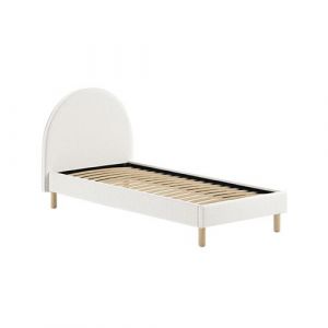 CONNIE - Lit 90x200cm T&ecirc;te de Lit Demi-Lune Tissu Boucl&eacute; Blanc - Altobuy