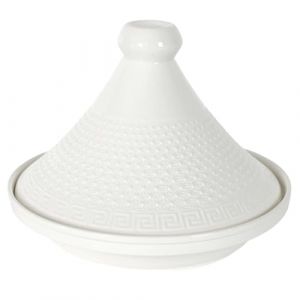 HOME DECO FACTORY, KA0280, Tajine de Présentation en Céramique 25,5 cm - Ustensile de Cuisson et Accessoire de Service Élégant, Idéal pour Viandes et Légumes, Blanc