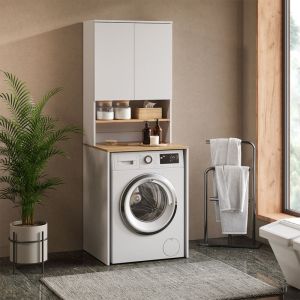 Armoire machine &agrave; laver Viktor, Blanc/Artisan, 68x88.2cm 2 pi&egrave;ces avec &eacute;tag&egrave;re, Vicco