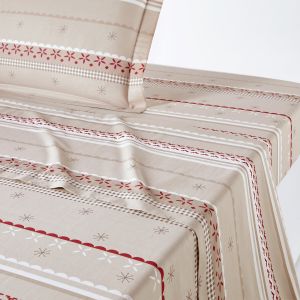 Drap coton, Tyrol Beige / Rouge Taille 270X290 cm