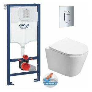 Grohe Pack wc Bâti-support Rapid sl + wc sans bride Infinitio + Abattant softclose + Plaque Chrome (RapidSL-Infinitio-8)