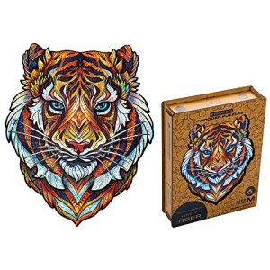 Unidragon Wooden Puzzle Jigsaw, Best Gift for Adults and Kids, Unique Shape Jigsaw Pieces Lovely Tiger, 9 8 x 12 3 in