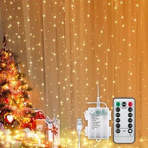 Goobay Rideau lumineux LED 300 - avec t&eacute;l&eacute;commande, fonction minuterie, 8 modes d'&eacute;clairage, variateur, USB et fonctionnement sur batterie, blanc chaud (3000 K)