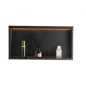 VEVOR Niche Douche Encastrable, 10,2x33x63,5 cm, Niche Murale en Acier Inoxydable avec Bande LED, Étagère de Salle de Bain Moderne Étanche, pour Stockage Savon Shampoing Douche Salle de Bains, Noir