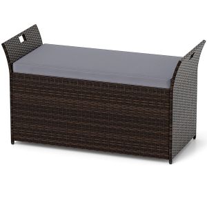 Coast PE Rattan Storage Box 125x56x71 cm - Rustic Brown/Grey - 260L Storage Bench for Indoor & Outdoor with Cushion