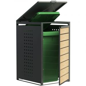 Gardiun Abri Cache Poubelle Liam 68x80x116 cm en Acier Galvanisé Abri Modulaire pour Bacs de Recyclage Ouverture Facile